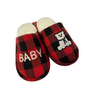 Kids Unisex Slippers Baby Polar Bear Plaid Sherpa Lined Size 2-3 inches Black Re